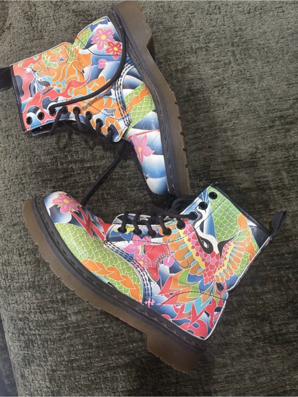 Dr Martens 1460 Pascal Psych Tattoo (Sz 5) 8-eye Lace Up Multicolor Combat Boots